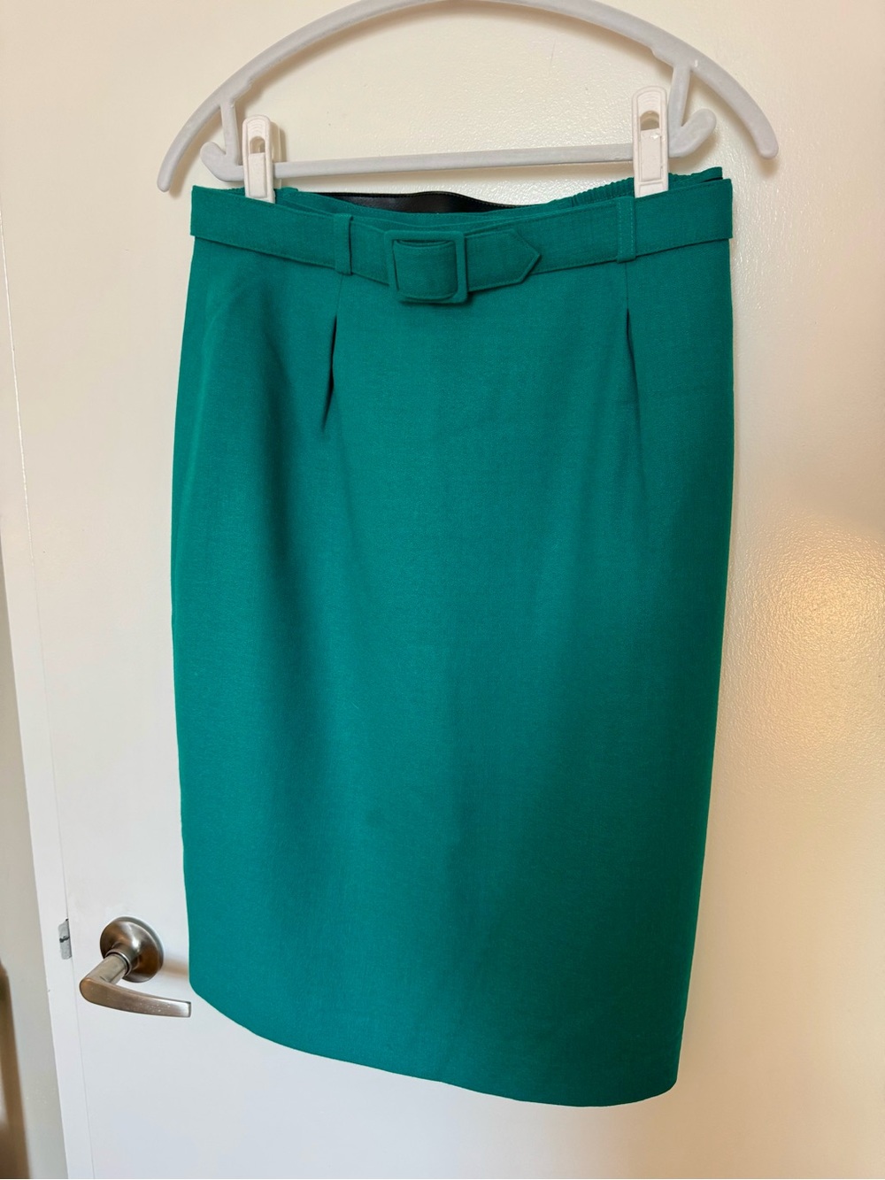 Vintage Braemar Petites by Jeremy Scott Teal Wool Belted Pencil Skirt Size 12
